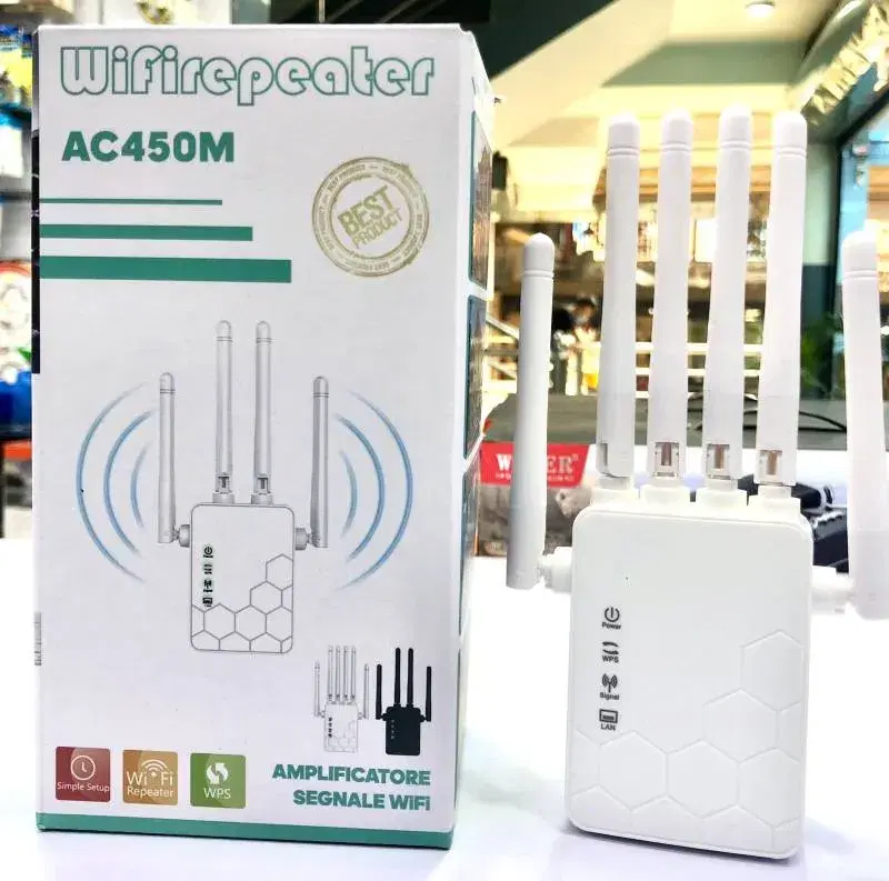 Wifi Repeater AC450M|| Wifi Extender|| New WiFi Extender Signal Booster|| New Faster WiFi Extender Booster with 6 Antennas, 2 Ethernet Port.