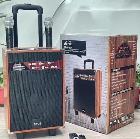 DPUS SZ-M1001 Super Bass 12 Inch Bass Wooden Wireless BT Trolley Speaker FM Radio Subwoofer Wireless Karaoke Active Speakers.