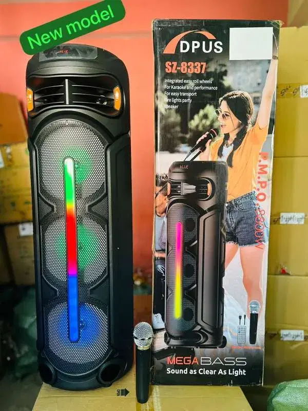 DPUS SZ-8337 Portable 3*8 Inch Active BT Speaker RGB LED Lighting Wireless Remote Control 20W Output Power for Home KTV Audio Musical Use TF