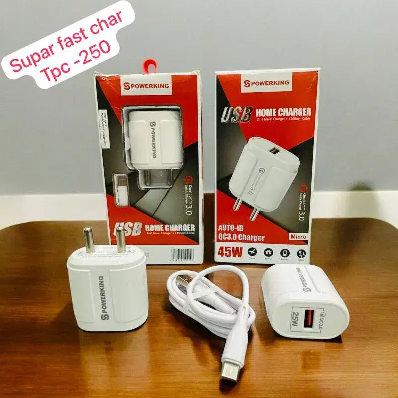 Powerking 45W Home charger,Type-C|| 2 in 1 Travel Charger+ 1200mm Cable.