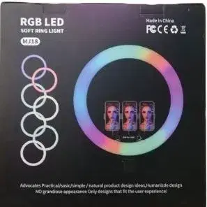 MJ18 RGB LED RingFill Light/3Phone Holders/Remote included-45cm.