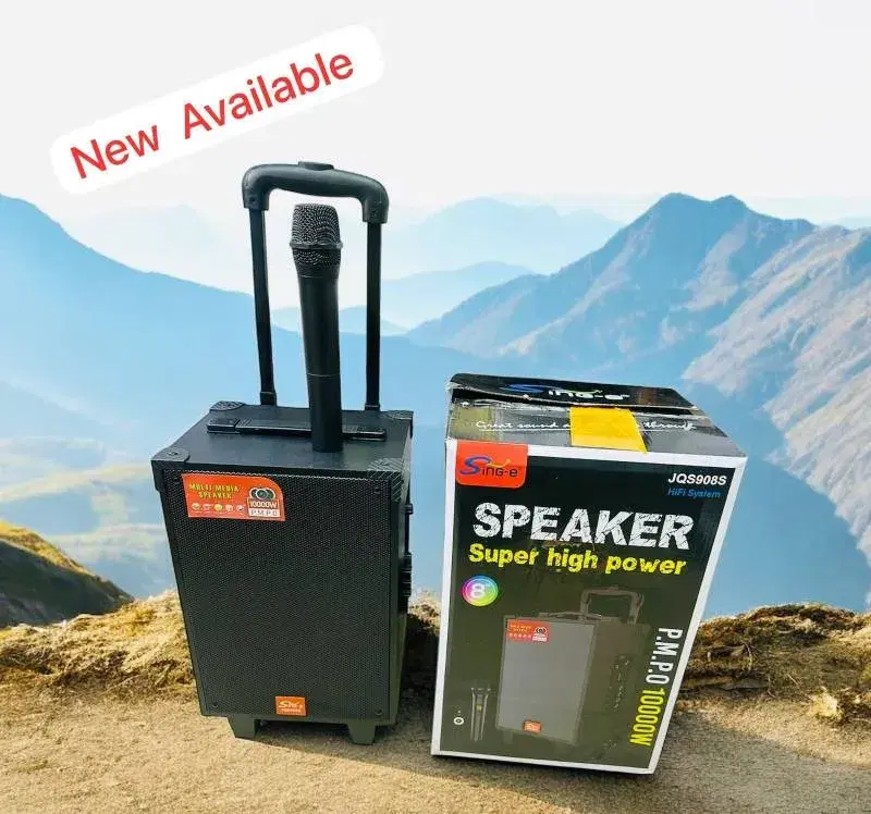 SinG-e JQS908S 8 Inch Wooden Trolley Portable Bluetooth Speaker With Wireless Microphone.