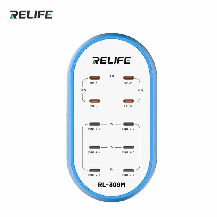 RELIFE RL-309M – 10 Port Intelligent Fast Charger And Type-C.