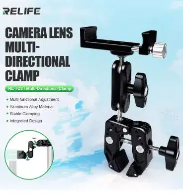 Relife RL-TO2 Aluminum Alloy Multi-Directional Clamp for Fixing Cameras / Phones / Tablets.