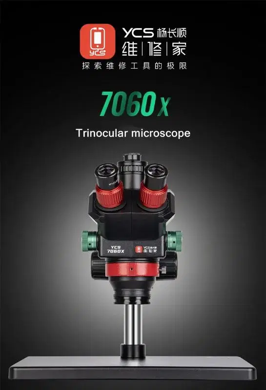 YCS 7060X 7X-60X Trinocular Stereo Microscope with Big Base.