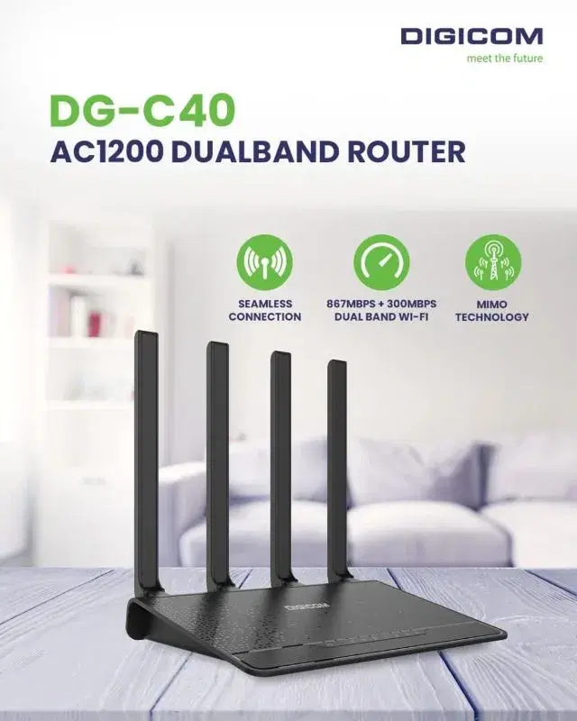 DIGICOM AC1200 DUAL BAND GIGABIT WIRELESS ROUTER DG-C40 | 2.4GHz 300Mbps & 5GHz 867Mbps