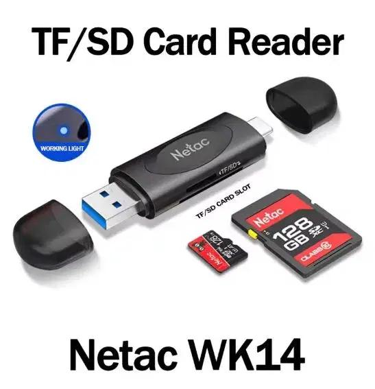 Netac WK14 Card Reader USB3.0 Hub High Speed Transmission 2-in-1 Multi-function TF/SD Converter Camera Phone Computer Dual-Use