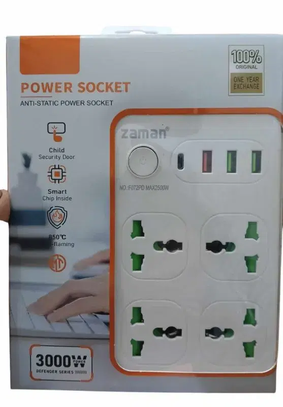 4 AC Outlet 3 Meter Length Universal Extension Cord / Multiplug | 3 usb port 1 type c port | Heavy | 3000 Watt