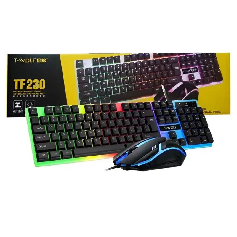 T-WOLF TF 230 RGB LED Backlight USB Mechanical Gaming Keyboard With Multimedia Keys Support And Mouse Combo.