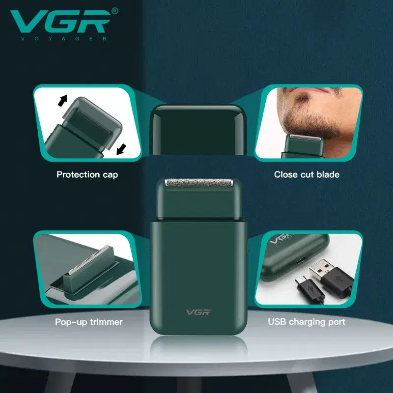 Multifunctional VGR Professional Electric Ultra Thin Shaver USB Rechargeable Razor V-390.