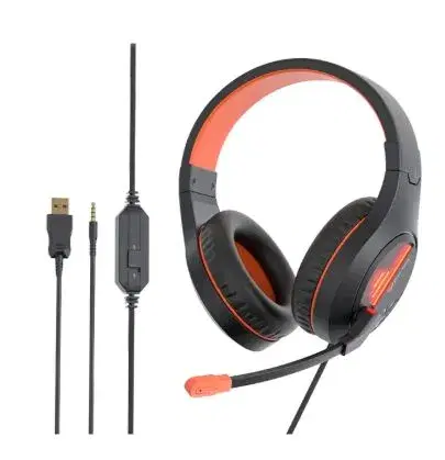 Meetion MT-HP021 3mm*2, USB Wired Gaming Headset|| Stereo Gaming Headset with Mic|| Black Orange Lightweight Backlit with USB Jack