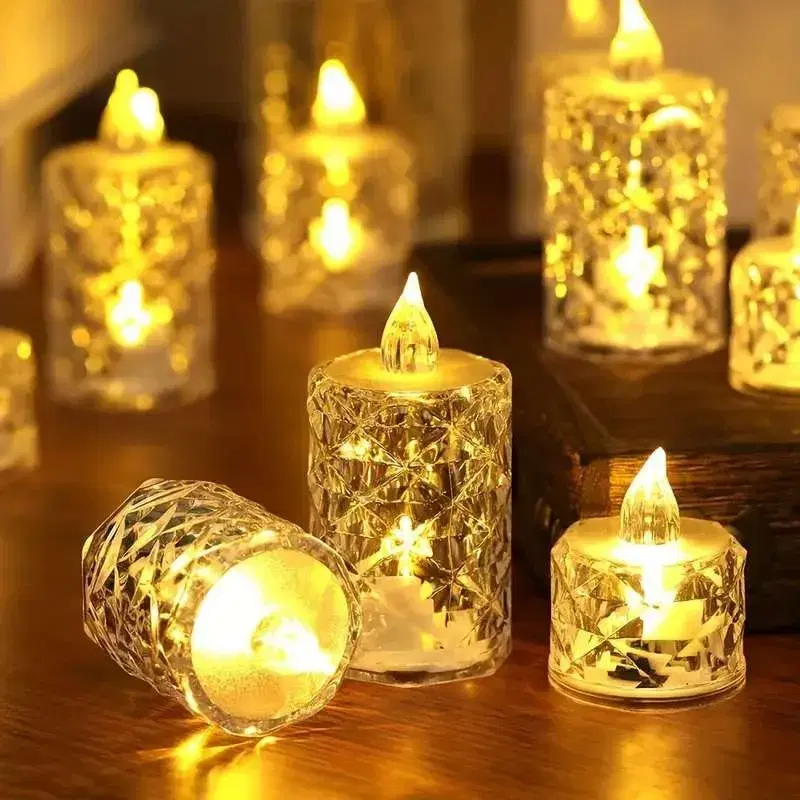 24 Pieces Flameless and Smokeless Decorative Candles, Diya ,Transparent Acrylic Led Candle Light, Small Tea Wax Light, Beautiful Light, Decorative Light