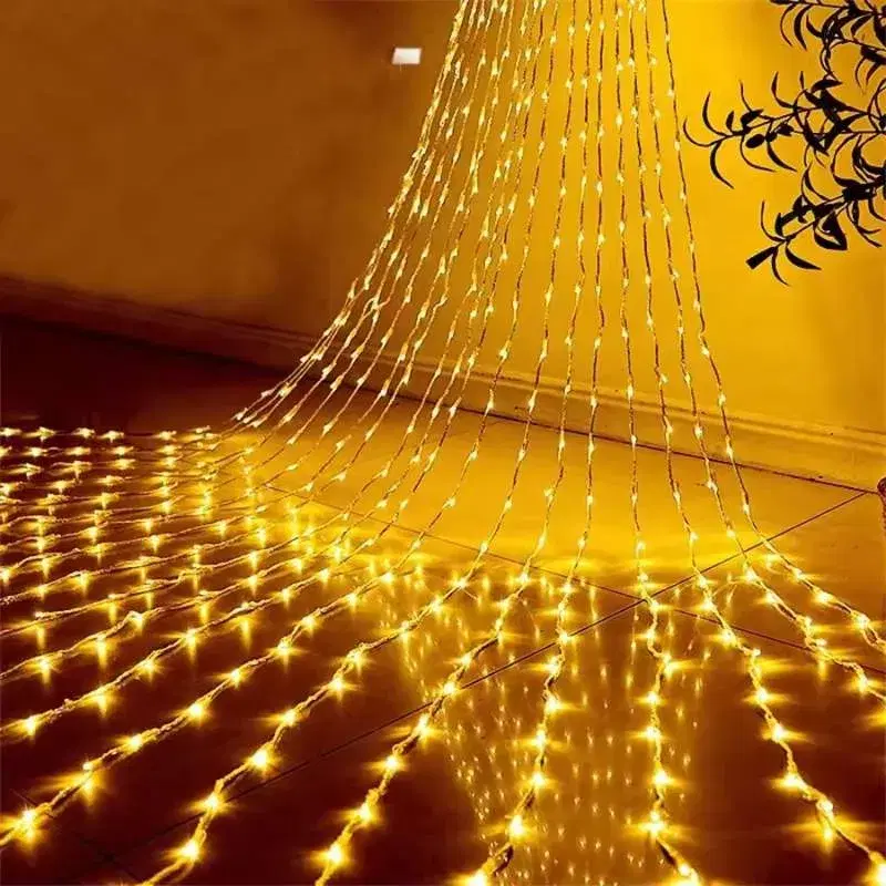 Portable 10Ftx10Ft LED Waterfall Meteor Shower Rain String Light Outdoor Water Flow Curtain Light Wedding Party Snowfall Icicle Light.