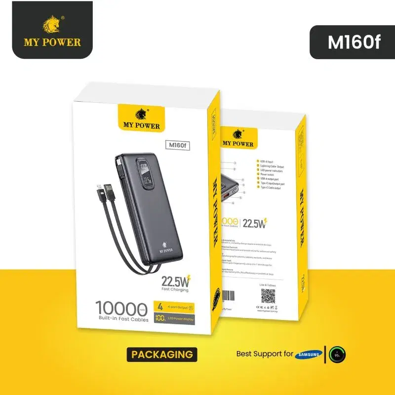 My Power M160f 10000mah, 22.5 watt Fast charging Powerbank with attached cable
