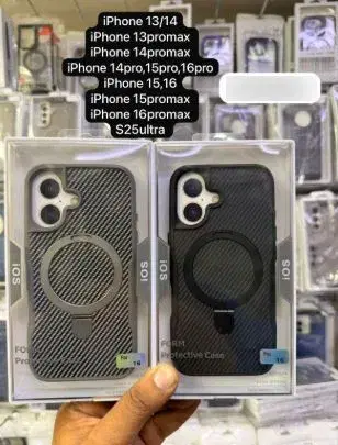 Carbon Fiber-textured cases with a built-in stand ring and MagSafe compatibility|| Available Models in Picture.