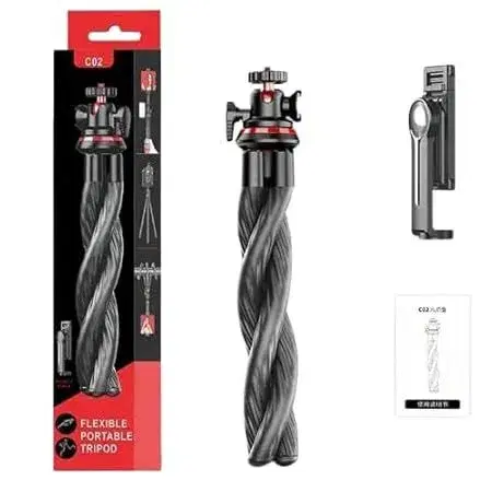 HOLD UP C02 Portable Flexible Octopus Camera Tripod | 360° Adjustable Ball Head Selfie Stick with Removable Phone Clip | Universal Lightweight Mini Tripod for DSLR, GoPro, Smartphone & Vlogging