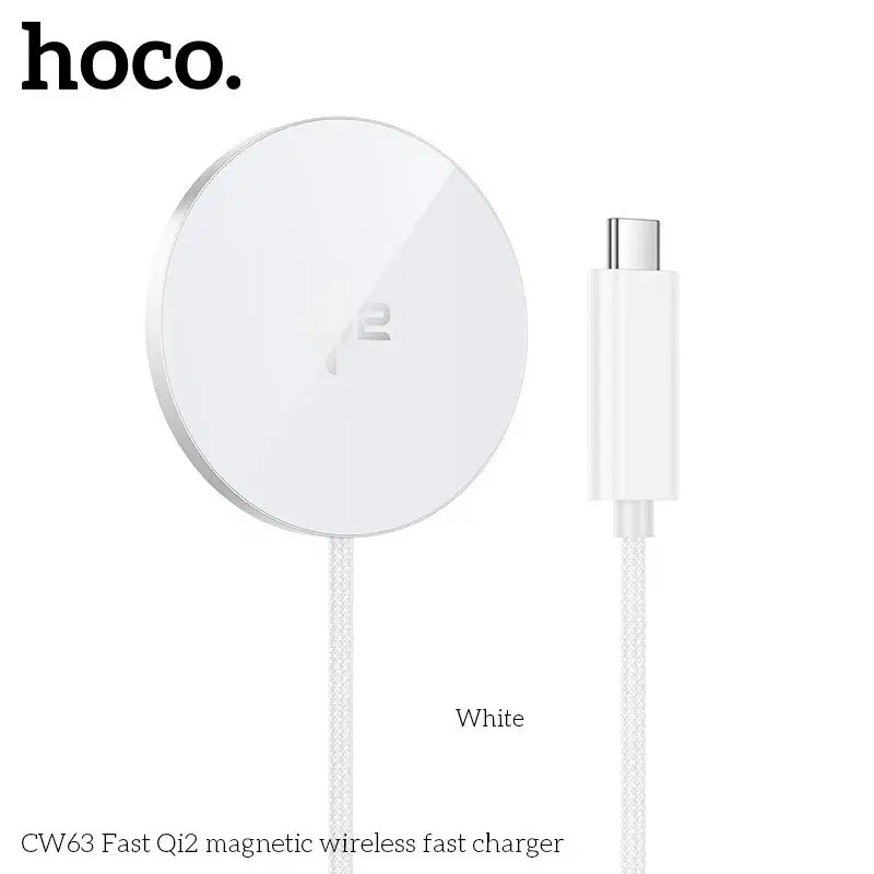 HOCO CW63 Fast Qi2 Magnetic Wireless Fast Charger with 1.2M Type-C Port Cable -White.