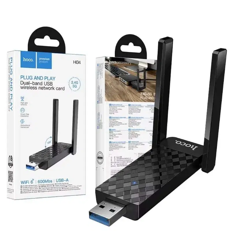 Hoco HI34 Wifi6 USB External Dual Antenna Wireless Network Card.