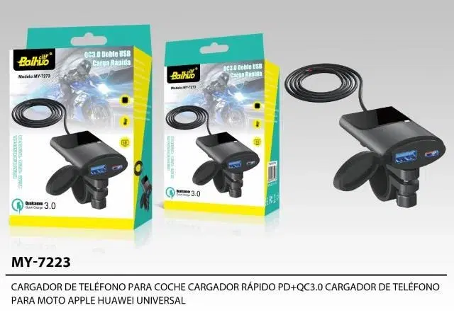 Baihuo MY-7223 QC3.0 Dual USB Fast Charger For Motorcycles and Cars.