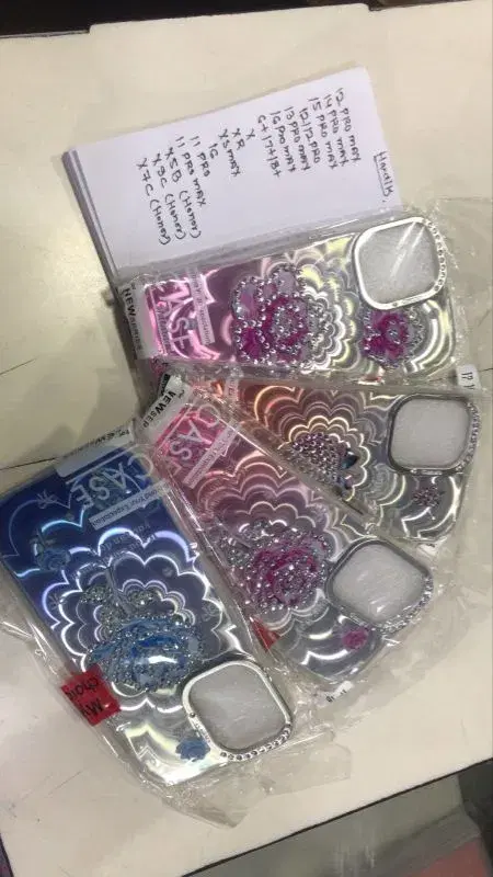 Holographic And Iridescent Background With Jewel-Encrusted Design iphone Cover || Available Models in Picture.