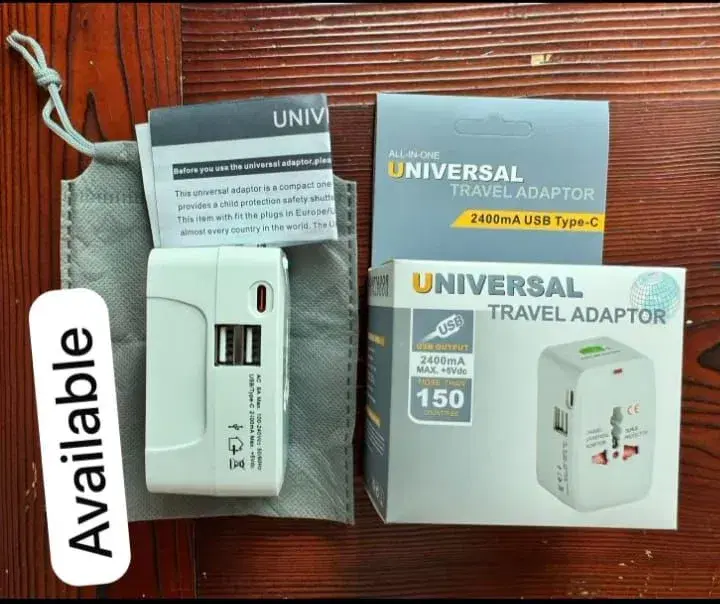 All-In-One Universal Travel Adaptor || 2400mA USB Type C and 1000mA USB.