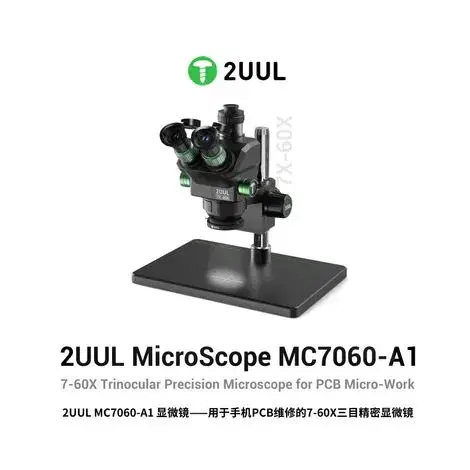 2UUL MC7060-A1 7-60X Trinocular Microscope for PCB Micro-Work.