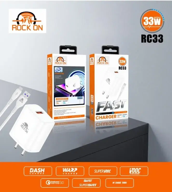 ROCKON RC33 33W Fast Charger With Type-C Data Cable.