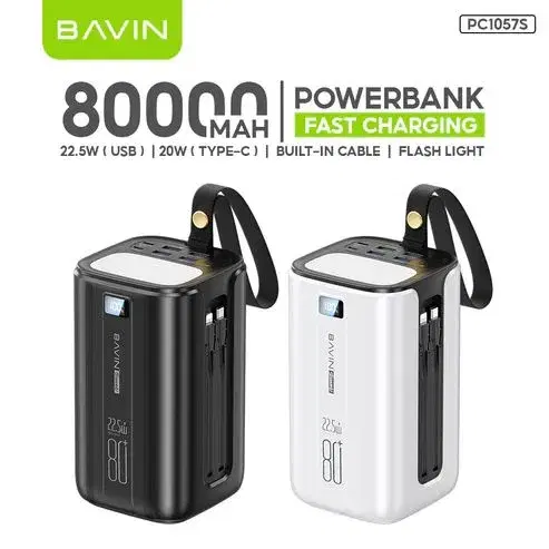 BAVIN Y-PC1057S 80000mAh Heavy Duty Portable 22.5W Fast Charging Powerbank With LED Indicator & Flashlight.