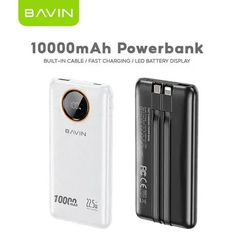 BAVIN Y-PC1152S 10000mAh Fast Charging Powerbank 22.5W With LED Display & Built-in Dual Cables Type-C .