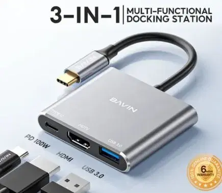 BAVIN OTG55 HDMI 4K HUB to 3in1 TYPE-C With 100W PD USB-C Port HDTV & USB Port 3.0 High Speed Data Transmission.