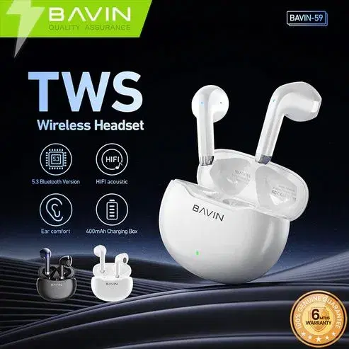 BAVIN HB-BA-59 TWS Wireless Bluetooth Earbuds With HiFi Stereo Sound, Long Battery, AI Assistant & Translation.