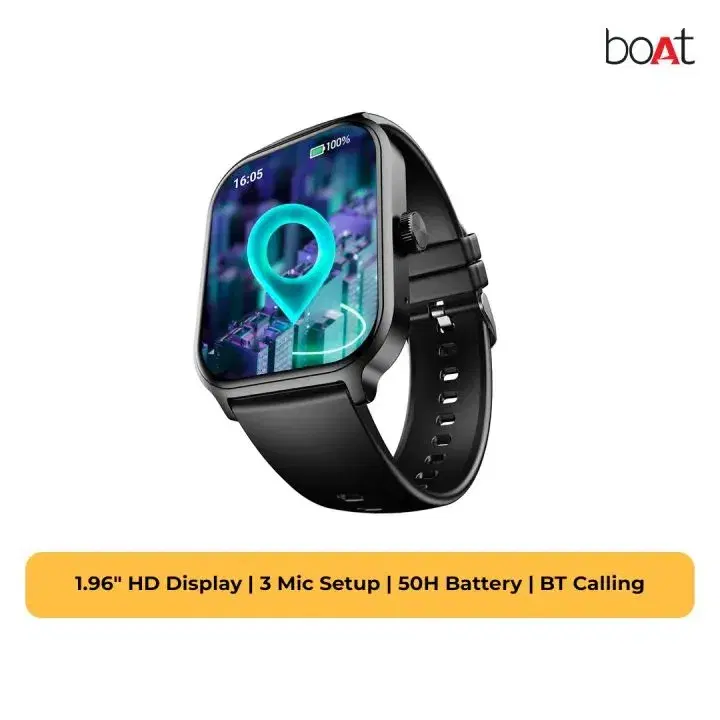 boAt Storm Call 3 Plus Smartwatch with 1.96" HD Display, BT Calling, 700+ Activity Modes, SOS feature, Functional Crown