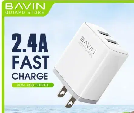 BAVIN PC829E 2.4A Fast Charging Smart Wall Charger Adapter Dual USB Port Slot With Iphone Data Cable.