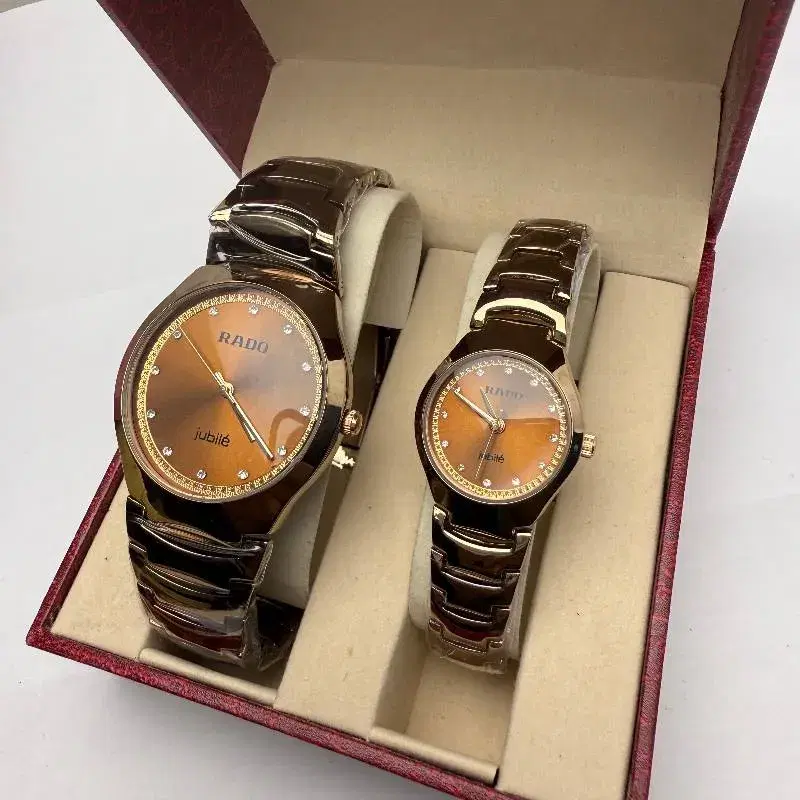 2 Piece Pear Watch Coffee Color Ceramic Material Round Shape Waterproof Watch For Couples
