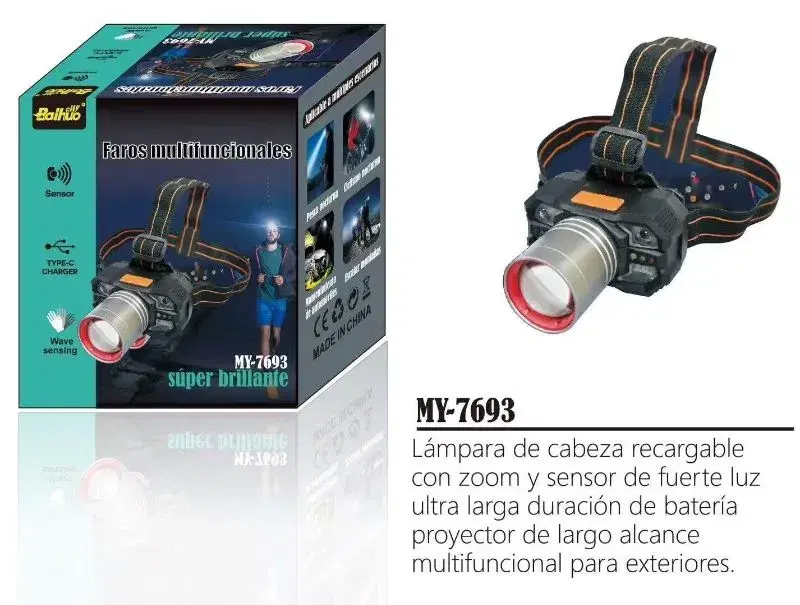 Baihuo MY-7693 multifunctional And Rechargeable LED Headlamp with zoom and sensor capabilities.