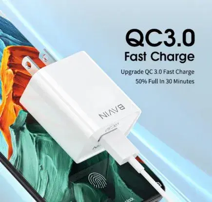 BAVIN PC831 QC3.0 Fast Charger Max Qualcomm USB Wall Charger With Iphone Data Cable.
