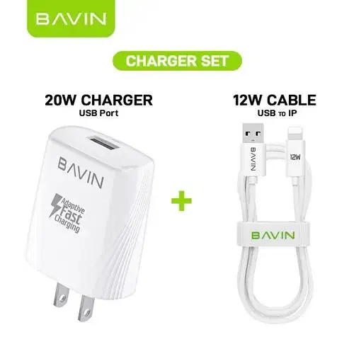 BAVIN C-PC586 Fast Charger Qualcomm 3.0 With USB Port With Iphone Data Cable.