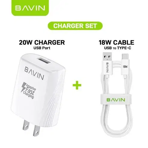 BAVIN C-PC586 Fast Charger Qualcomm 3.0 With USB Port With Type-C Data Cable.