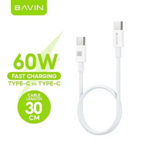 BAVIN U-CB274 60W Fast Charging Type-C to Type-C Data Cable-30CM Transfer TPU Wire.