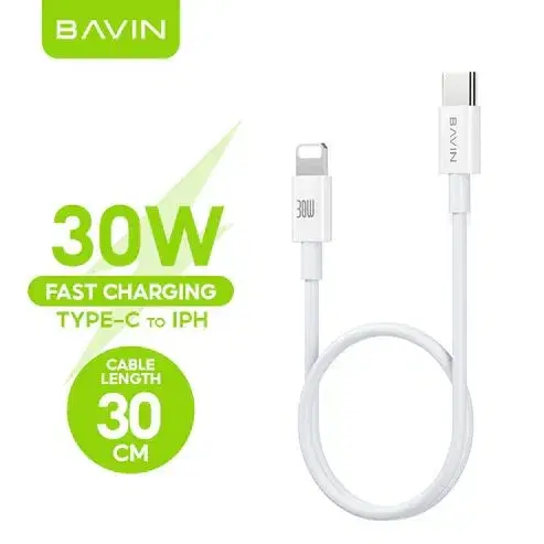 BAVIN U-CB274 30W Fast Charging Type-C to Lightning Data Cable-30CM Transfer TPU Wire.