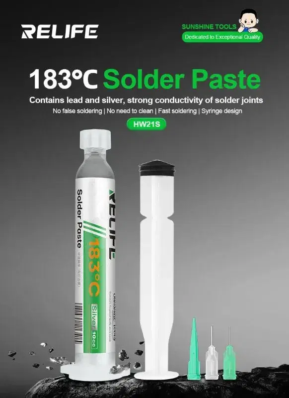 RELIFE HW21S Lead containing Silver Solder Paste / Syringe-packed 10CC / 183℃.