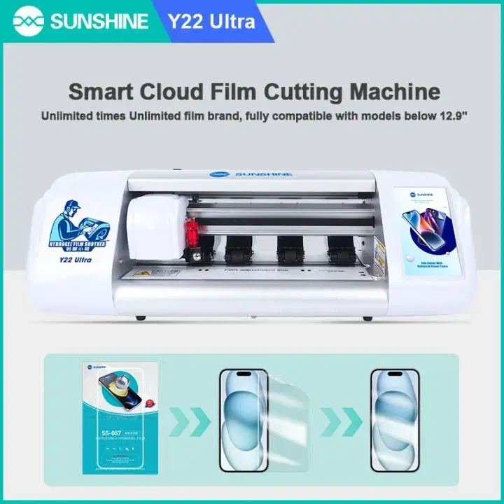 GSM Combo: Sunshine Y22 Ultra Film Cutting Machine + 3D embossed+ UV Print Leather + Matte Screen+ HD Hydrogel Film+ Storage Box+Cleaner + Whiper.