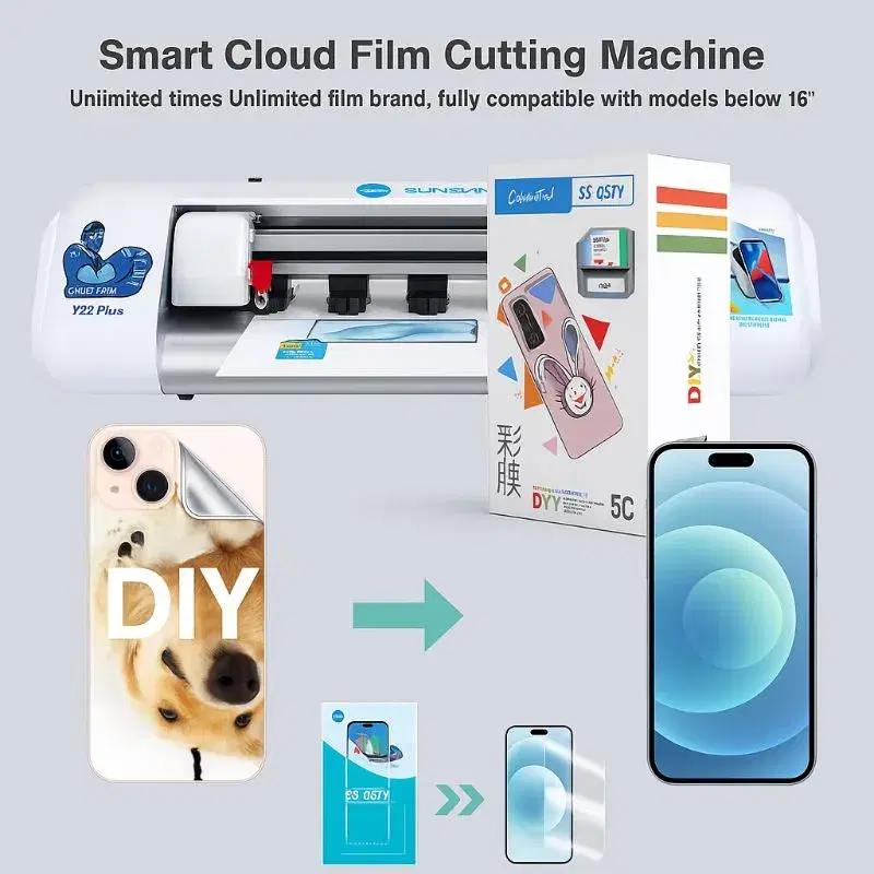 GSM Combo: Sunshine Y22 Plus Film Cutting Machine + 3D embossed+ UV Print Leather + SS-075PC Computer HD Protective Film+ Matte Screen+ HD Hydrogel Film+ Storage Box+Cleaner + Whiper.