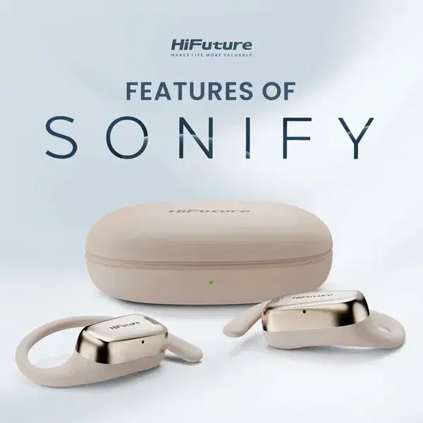 HiFuture Sonify Open Ear Earbuds | Premium Design | 15mm Driver | Wireless Version 5.4 | 20 Hours Playtime | IPX4 Waterproof | AI Enhanced ENC | Crystal Clear Call Quality | Light Weight Painless To Wear.