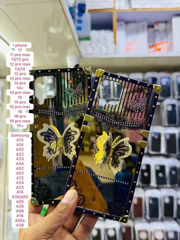 Luxury Plating Butterfly Bracket Holder Square Phone Case || Available models in Picture.