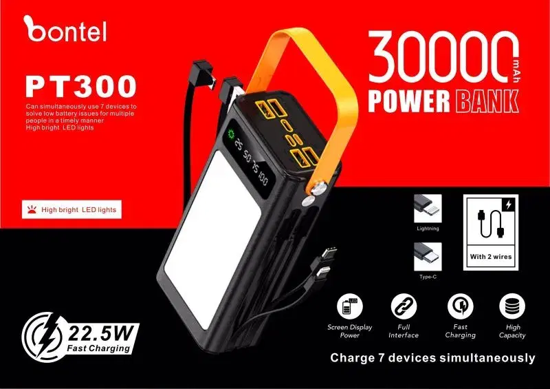 Bontel PT300 30000mAh, 22.5W power bank|| High-capacity portable charger.