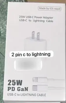 25W PD GAN USB-C Power Adapter With USB-C to Lightning Cable|| 2 Flat Pins.