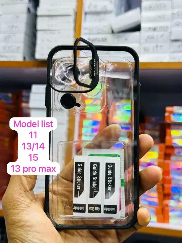 Ipnone Stand With Camera Lens Protector Clear Case|| Available models in picture.