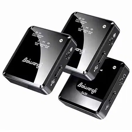 Baiwangli SX39 Microphone with Smart Noise Cancellation, 360° Pickup, Real-Time Monitoring, Long Battery Life, Tiny & Portable Mic for iPhone/Android.