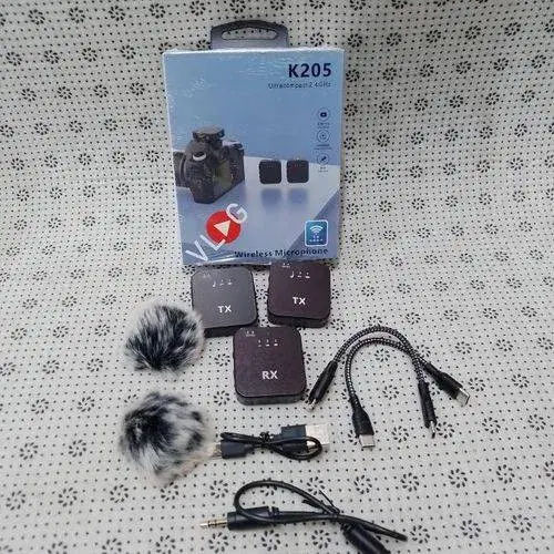K205 Ultracompact 2.4GHz Dual Wireless Microphone System for Vlogging, YouTube, Interviews – With 2 Transmitters & 1 Receiver – Compatible with Smartphones, Cameras & Laptops.